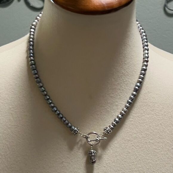 Elegant SilverLight Blue Pearl Necklace #PDNK2 - Picture 1 of 6